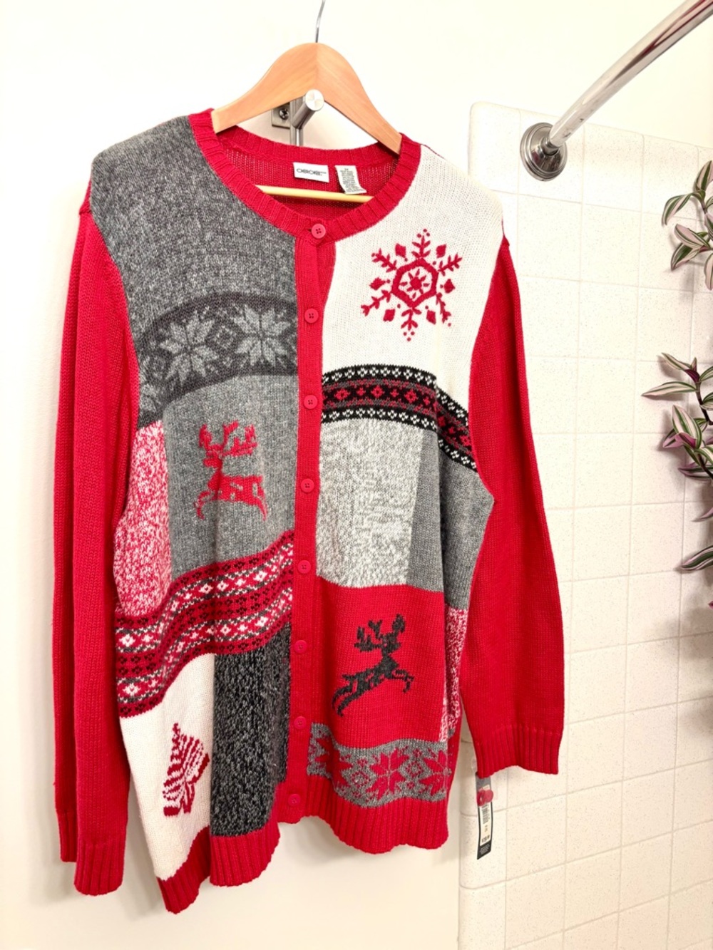 Cherokee Vintage Christmas Cardigan Plus Size XXL Red Angora Grannycore Y2K